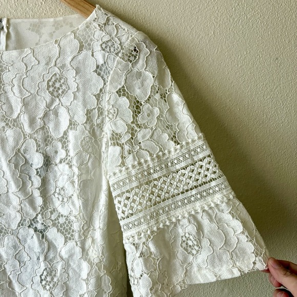 NEW Lauren Ralph Lauren Cream Ivory Lace‎ Dress Boat Neck Cotton Blend Women's 2 - Picture 4 of 12